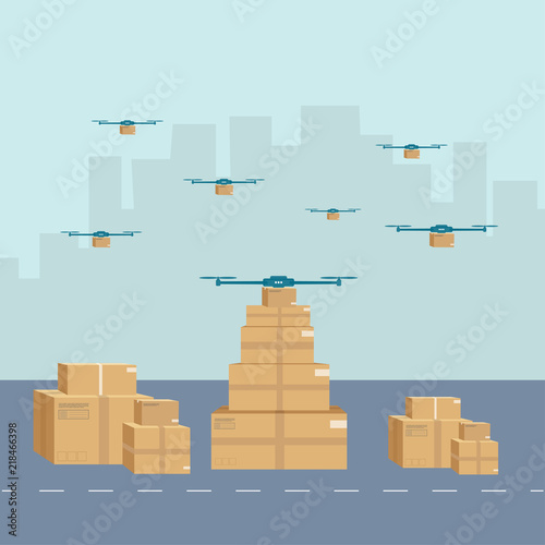 Logistics and delivery icon service of helicopter with package o