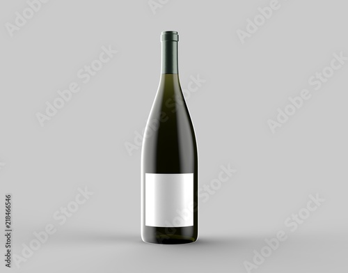 Wine bottle mock up isolated on light gray background. 3D illustration.