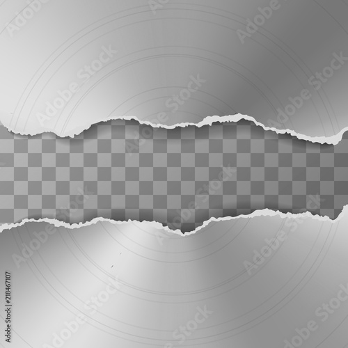 Metal torn silver pieces on transparent background