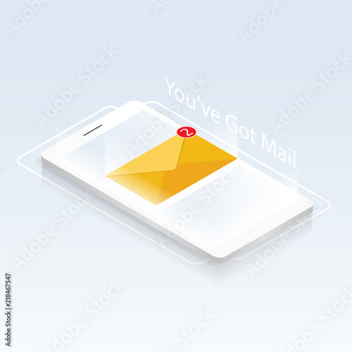 You've got mail,isometric Email smartphone notifications application vector