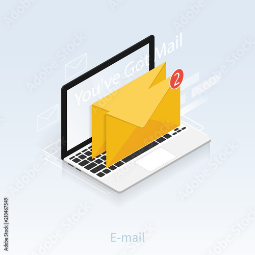  You've got mail,isometric Email laptop notifications vector