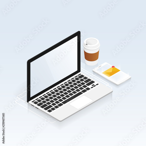  You've got mail,isometric Email laptop notifications vector