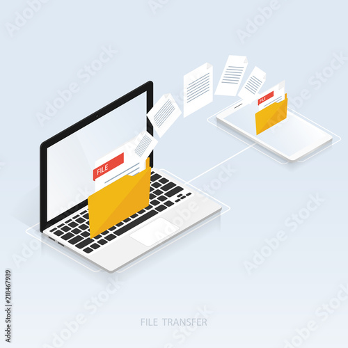 isometric computer file data transfer vector