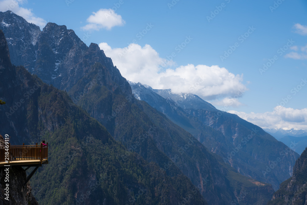 Landscape view of Balagezong national park in Shangri-la, China, view from top of mountains, beautiful place for travel, the bottom is big river Landscape view of Balagezong national park in Shangri-la, China, view from top of mountains, beautiful place for travel, the bottom is big river