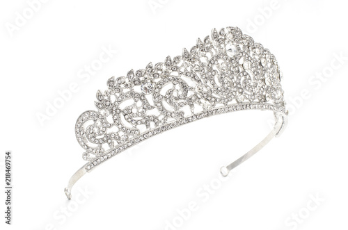 silver diadem with diamonds isolated on white