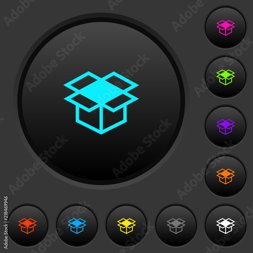 Open box dark push buttons with color icons