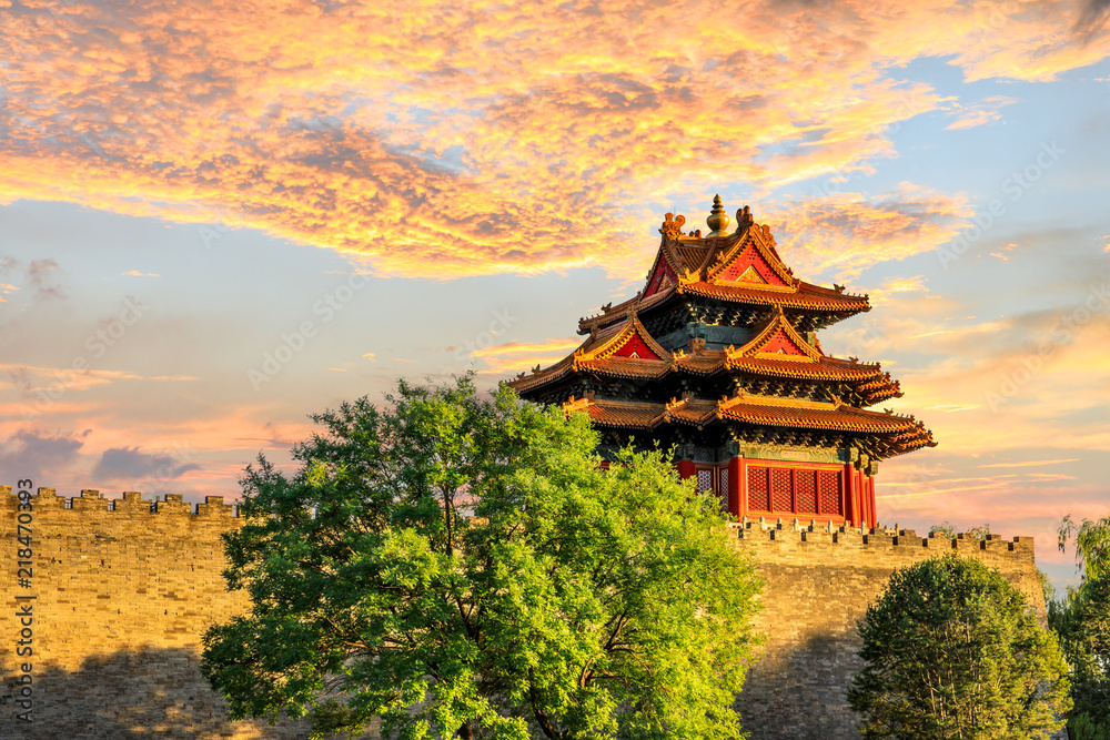 Watchtower of Forbidden City at sunset,Beijing,China Watchtower of Forbidden City at sunset,Beijing,China