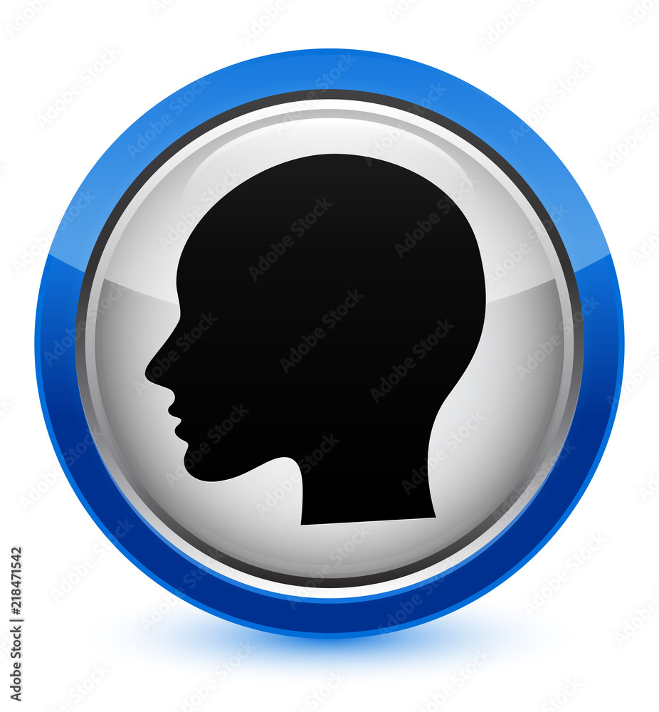 Head woman face icon crystal blue round button