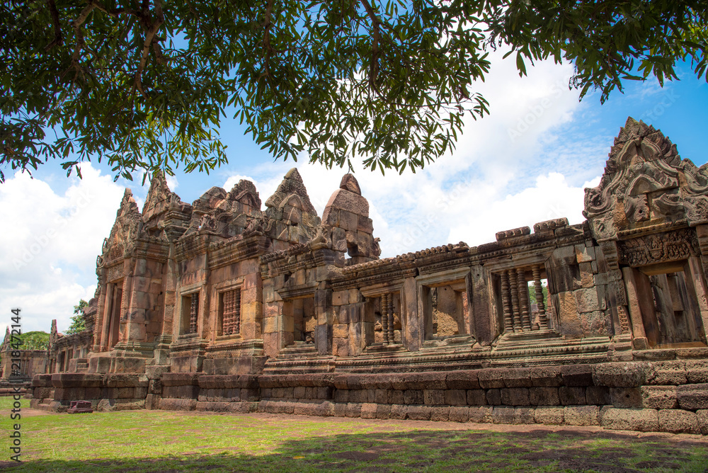 Fototapeta premium The public place is PRASAT MUANG TAM is historic and ancient castle of generality in Buriram province Thailand and a kind of Khmer architect art decorated in the Buddhist temple,pavilion,temple hall