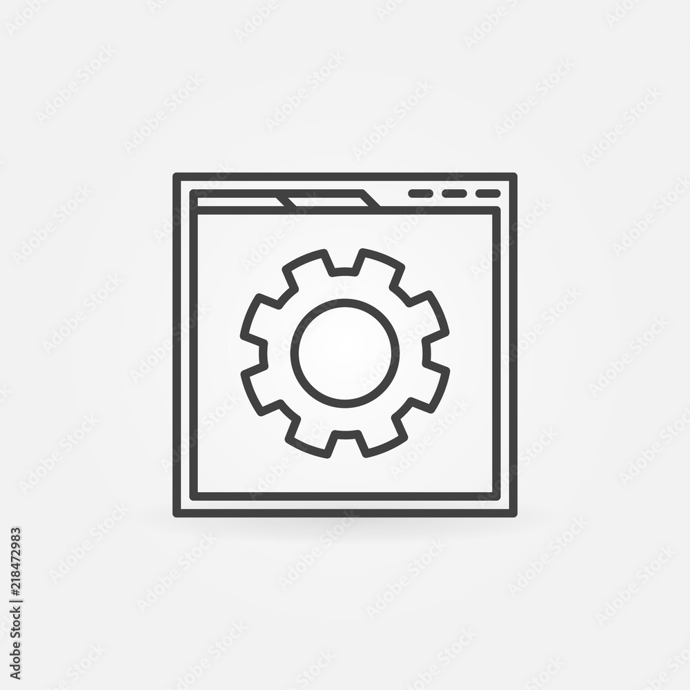 Web page with Cog outline icon. Vector SEO concept symbol Web page with Cog outline icon. Vector SEO concept symbol