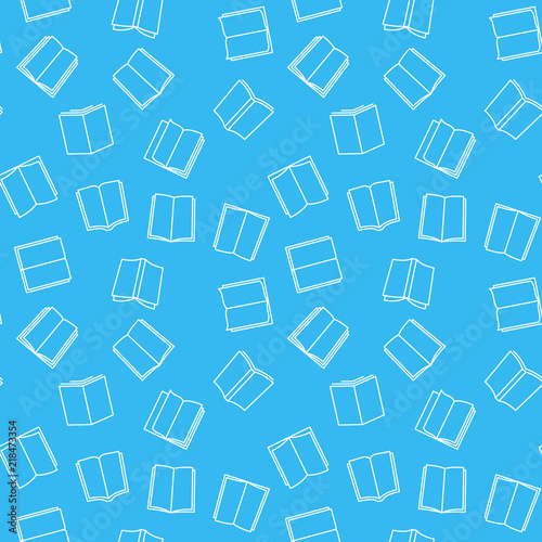 Vector books blue seamless pattern in thin line style