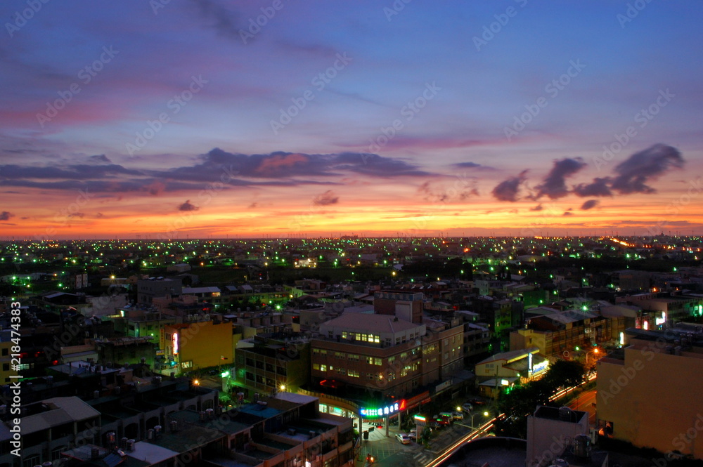 Cityscape of Homei at sunset in Changhua, Taiwan