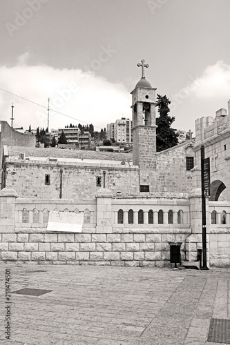 St Gabriels Greek Orthodox Church of the Annunciation, Nazareth, Israel. Black and white filter