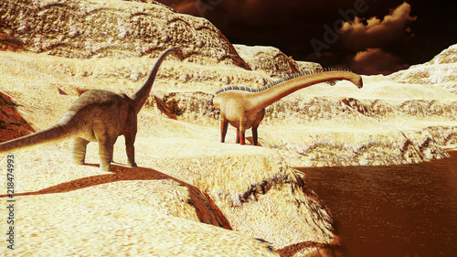 Huge diplodocus on barren land © satori