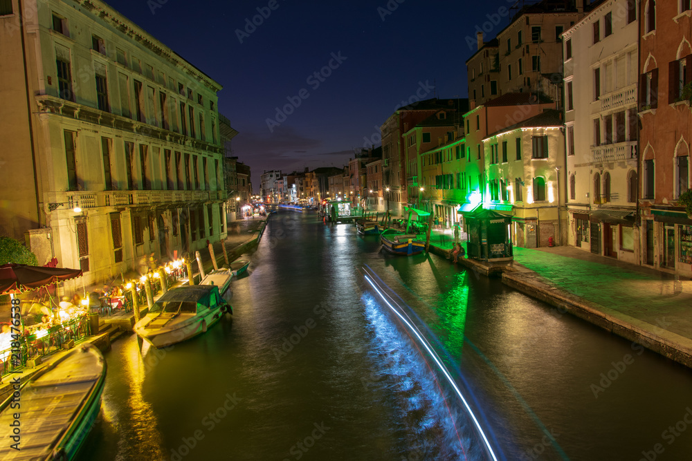 View of a water channel in Venice Italy night shot 