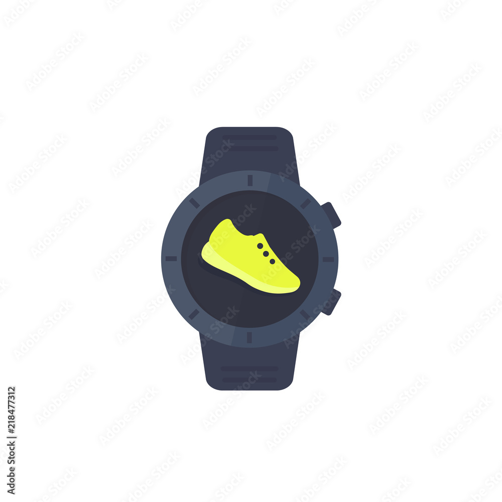 Fitness app, pedometer, step counter icon with smart watch  Stock-Vektorgrafik | Adobe Stock