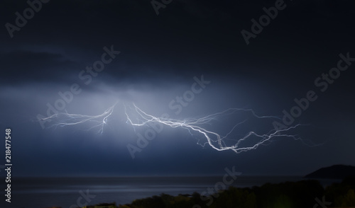 lightning and storm on the sea