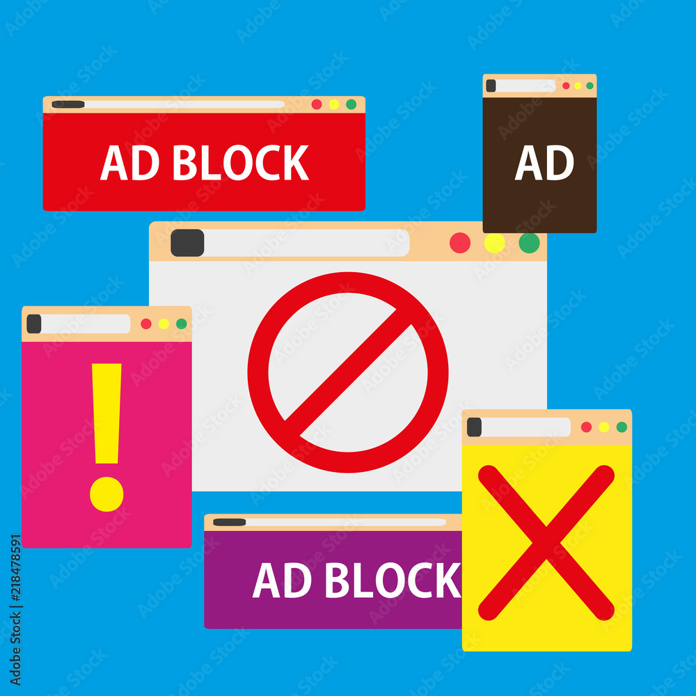 Ad block popup illustration symbol color. Promotion advertisement ...