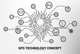 Location Pin mark icon and place around with circuit line graphic, concept of location and facility place , GPS technology
