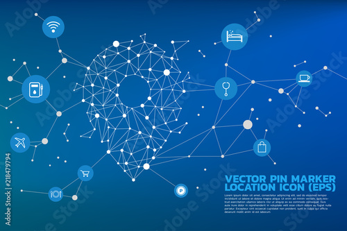 Location Pin mark icon and place around with polygon dot connected line, concept of location and facility place , GPS technology