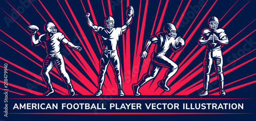 American football vector player illustration collections on a dark background photo
