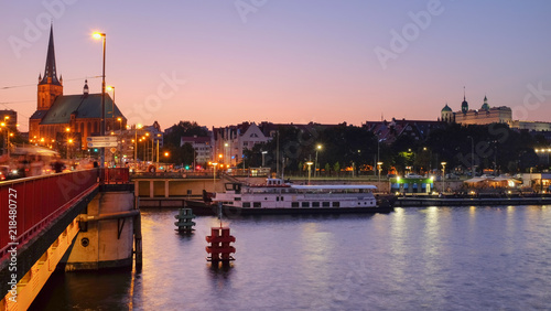Szczecin. night view of the river and coastal boulevards.