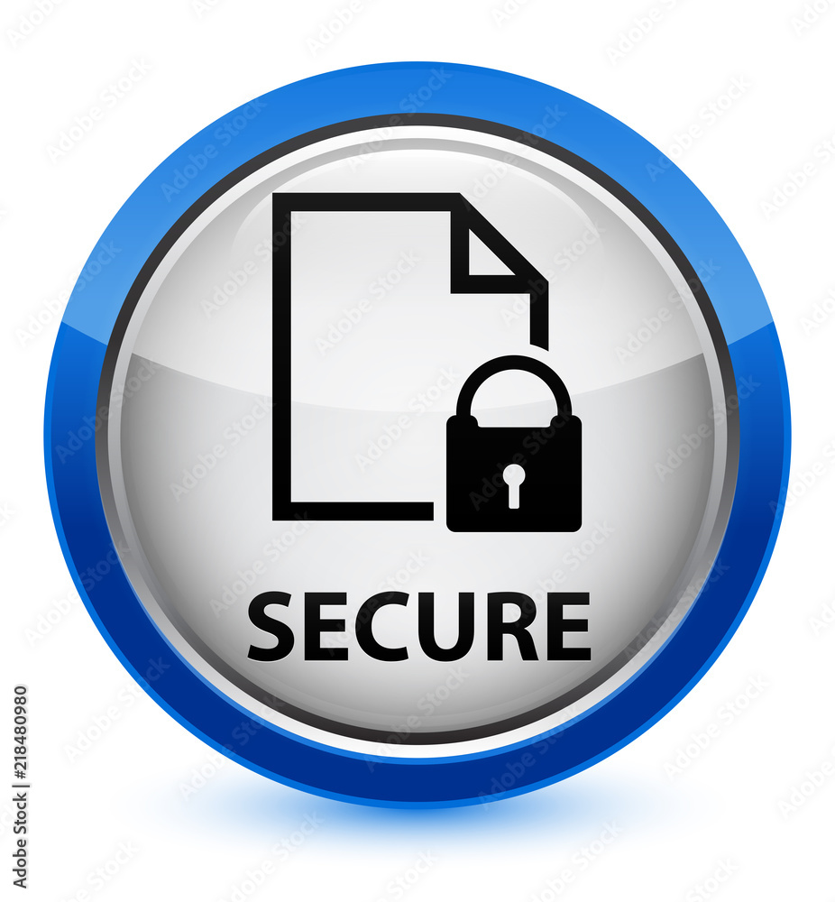 Secure (document page padlock icon) crystal blue round button Secure (document page padlock icon) crystal blue round button