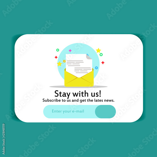Pop up subscribe displa banner vector. Design template event blank concept ad. Presentation sign promotion business panel. Poster board front view. Rettail subscription cartoon newsletter message.