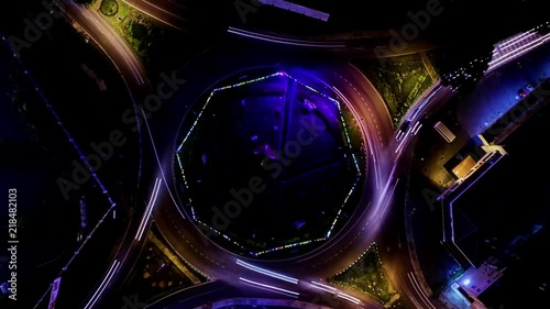 Magnificent roundabout traffic flow nightlapse photo