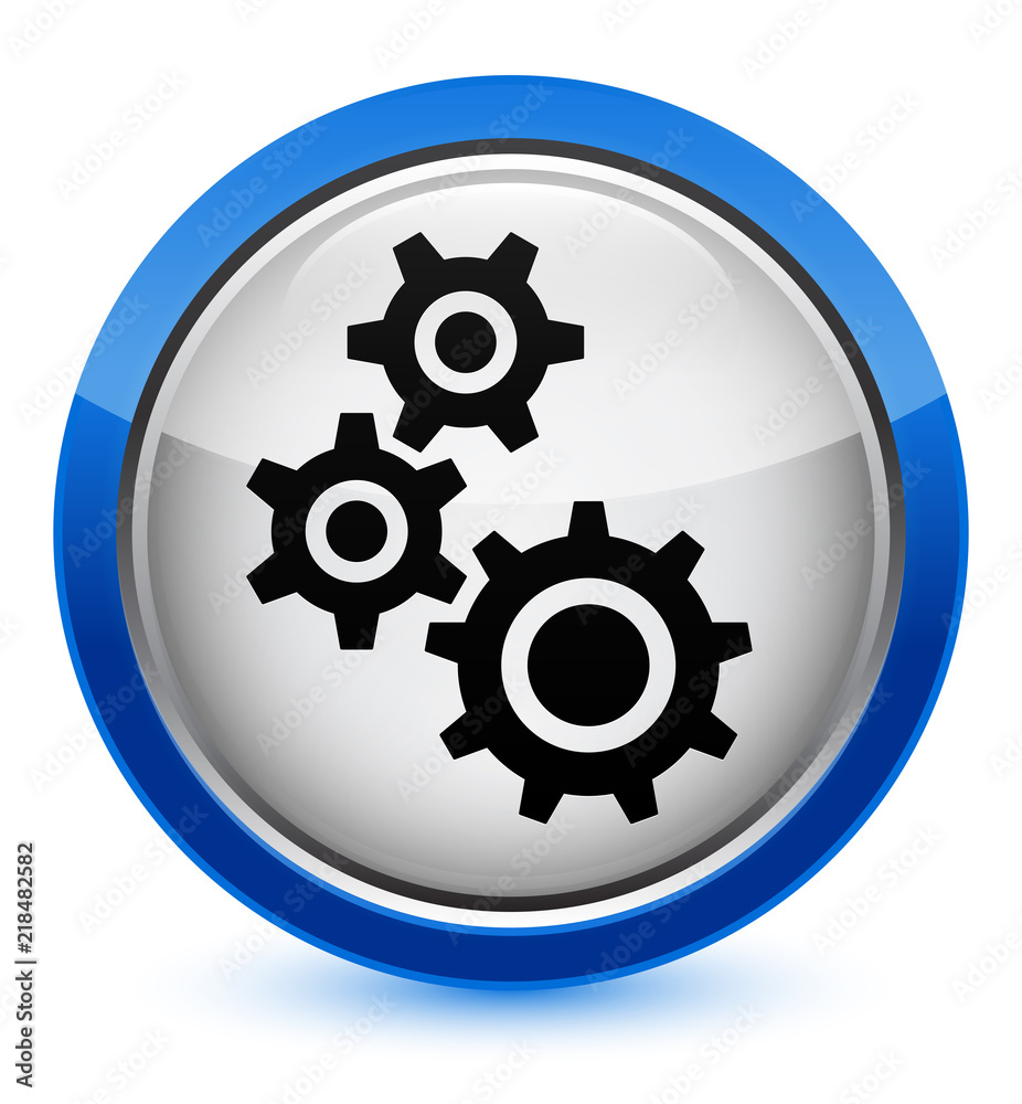 Gears icon crystal blue round button Gears icon crystal blue round button