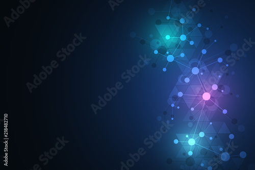 Molecular structure background and communication. Abstract background from molecule DNA. Medical, science and digital technology concept with connected lines and dots.