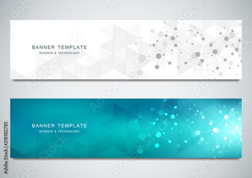 Vector banners design for medicine, science and digital technology. Molecular structure background and communication with connected lines and dots. photo