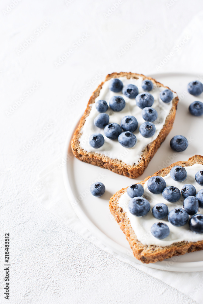 Blueberry toast on breakfast. Healthy food Blueberry toast on breakfast. Healthy food