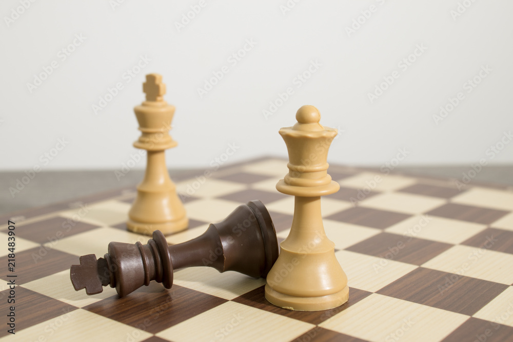 Detailed chessboard with chess during a check mate Stock Photo