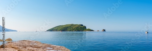 Panoramic View Of The Sea With Rocky Island