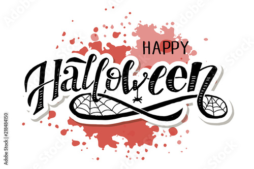 Happy Halloween lettering Calligraphy Brush Text Holiday Vector Sticker Red Watercolor