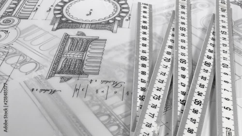 Wallpaper Mural blueprints - architectural drawings, yardstick - folding ruler and detail column / seamless looping Torontodigital.ca