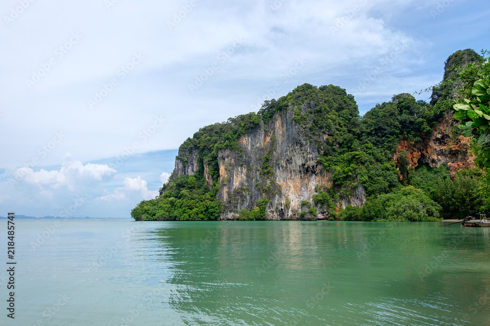 Fototapeta premium View of mountain with blue sky from the east Railay beach