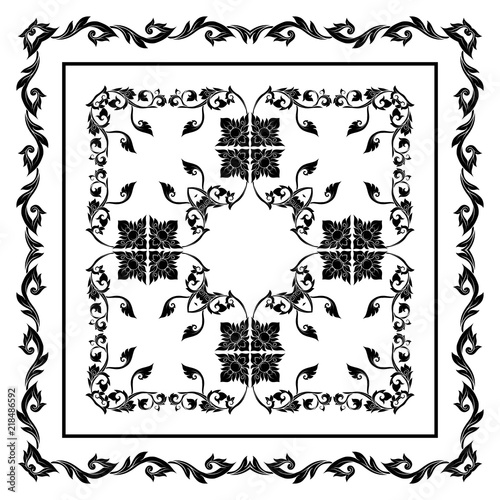 Square pattern with decorative outline elements of traditional