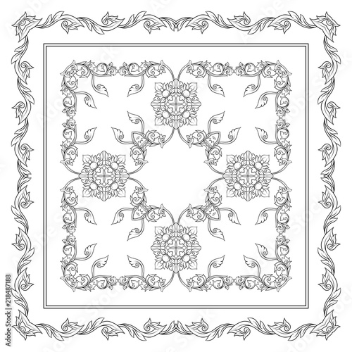 Square pattern with decorative outline elements of traditional