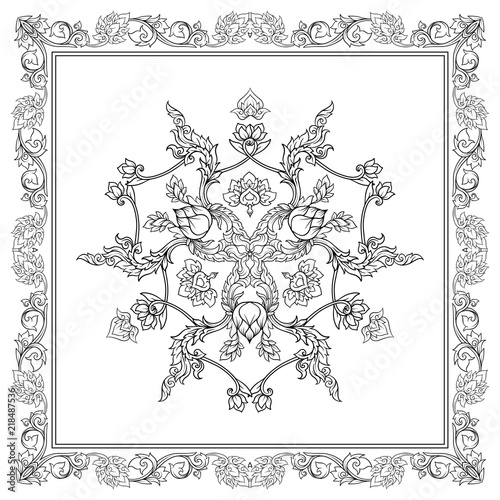 Square pattern with decorative outline elements of traditional