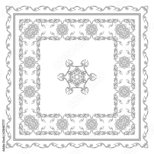 Square pattern with decorative outline elements of traditional