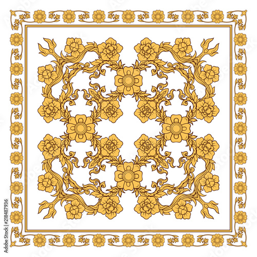 Square pattern with decorative outline elements of traditional