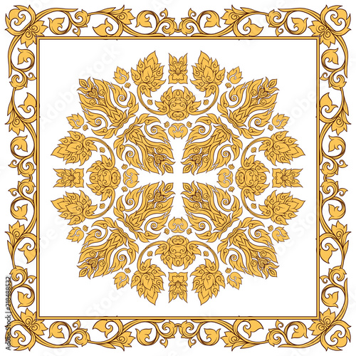 Square pattern with decorative outline elements of traditional