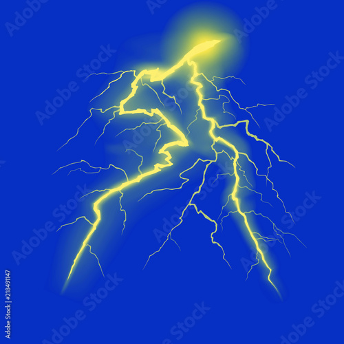 Vector illustration of yellow lightning flashed in the sky