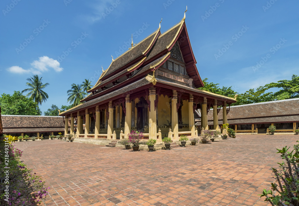 The beautiful Buddhist temple Wat Si Saket with its cloister, Vientiane, Laos