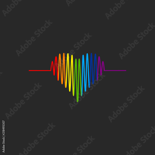 Heart stylized for cardiogram. LGBT pride symbol. Vector illustration.
