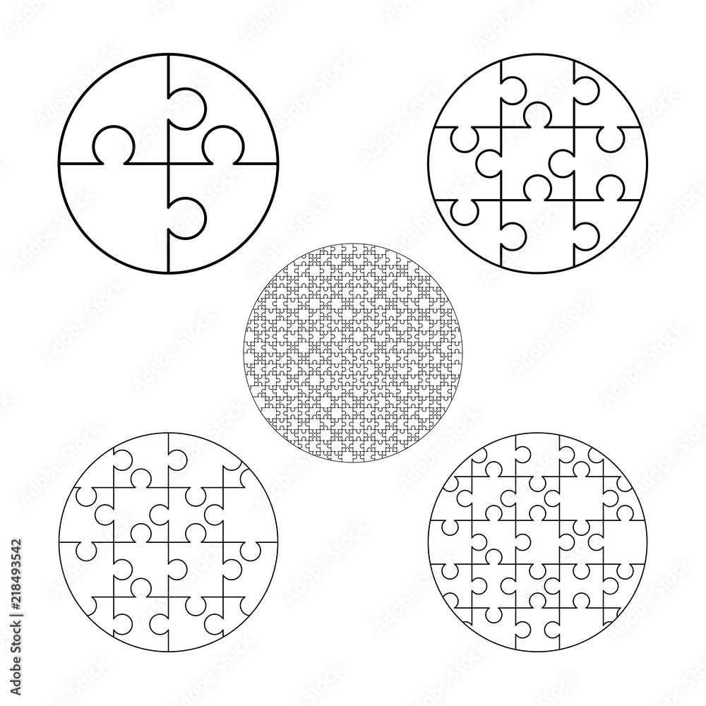 Large set of white puzzles pieces in round shape. Jigsaw Puzzle ...