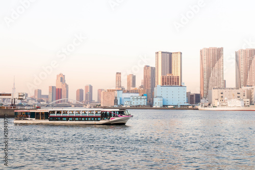Landscapes of Big boat at sumida river viewpoint to see boat in tokyo