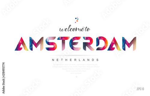 Welcome to amsterdam netherlands card and letter design typography icon